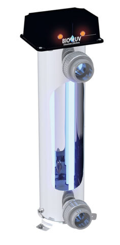 Vue en coupe d’un réacteur avec ses lampes UV (BIO-UV Group)